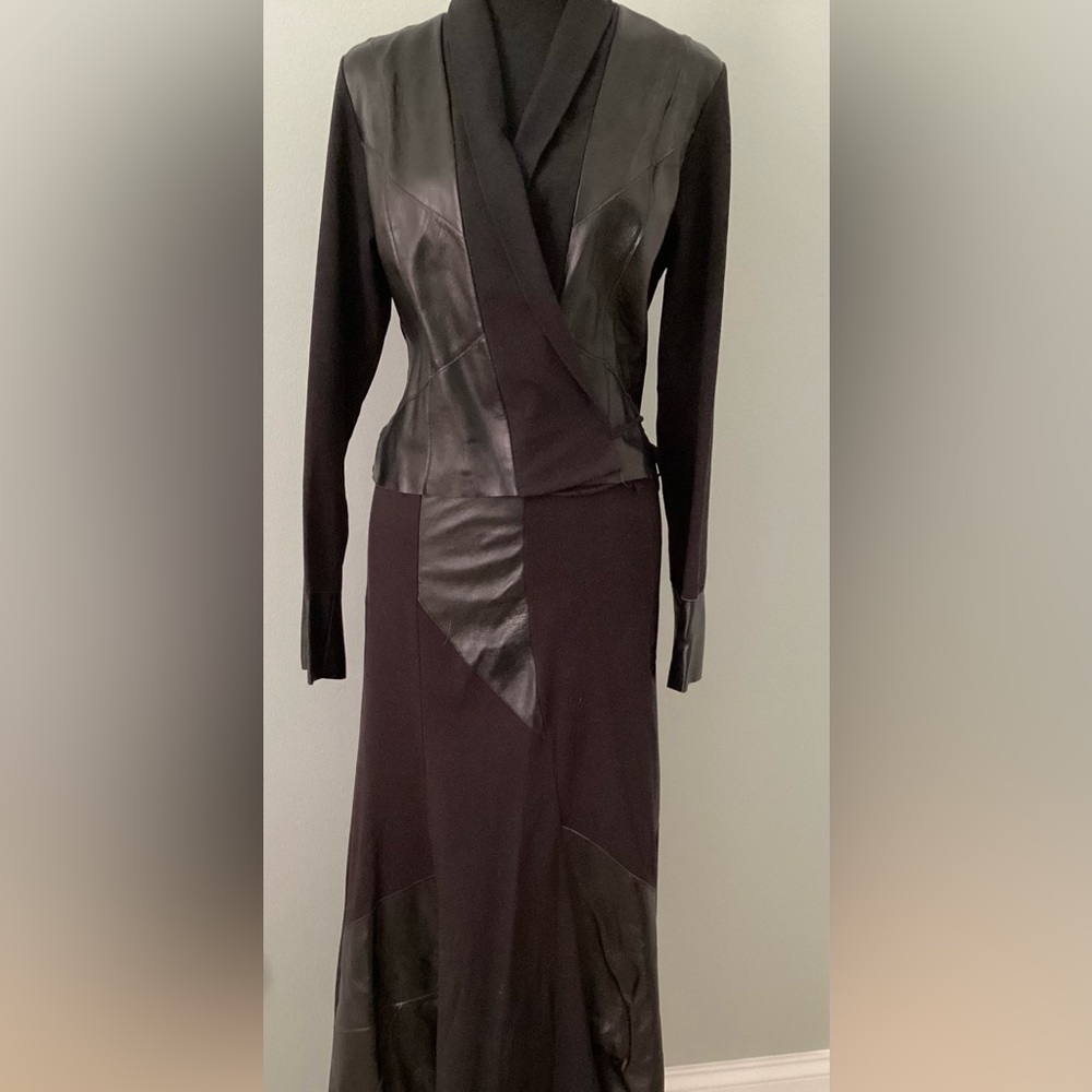 Ivan Grundahl knit and leather long sleeved top and asymmetrical skirt.